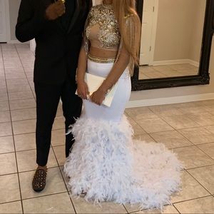 Gold embellished mermaid prom dress